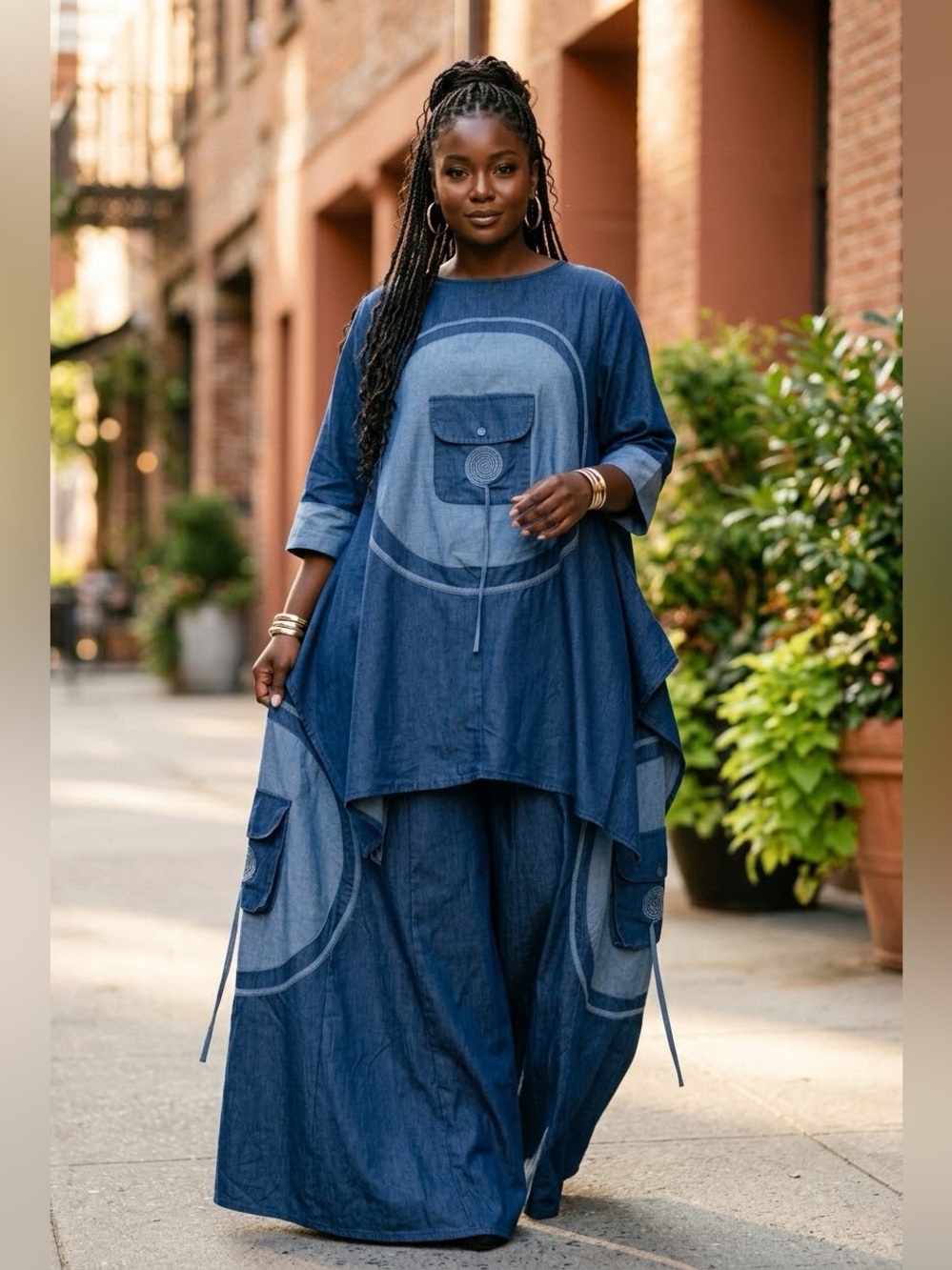 Elegant 2 - Pcs Denim Top & Pant Set